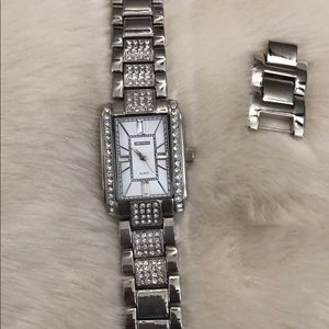 RJ Graziano silvertone watch with rhinestones